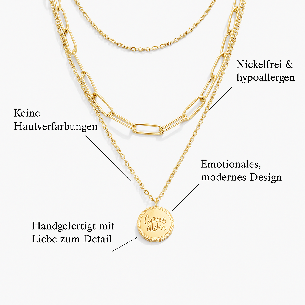 Lea – Una delicata collana multistrato in oro dalle linee eleganti.