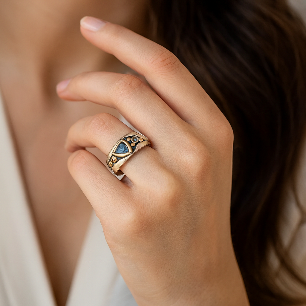 Leonie – Anello vintage con cristallo blu