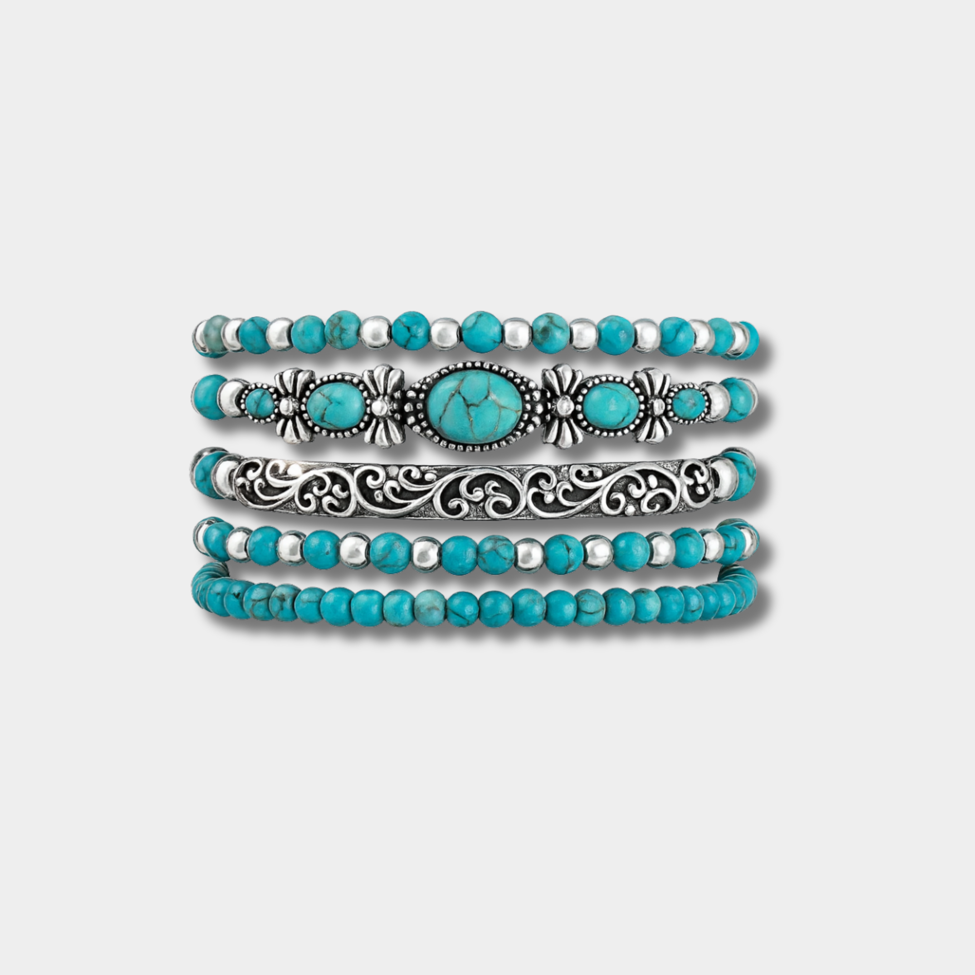 Caroline – Set di bracciali boho con perle turchesi