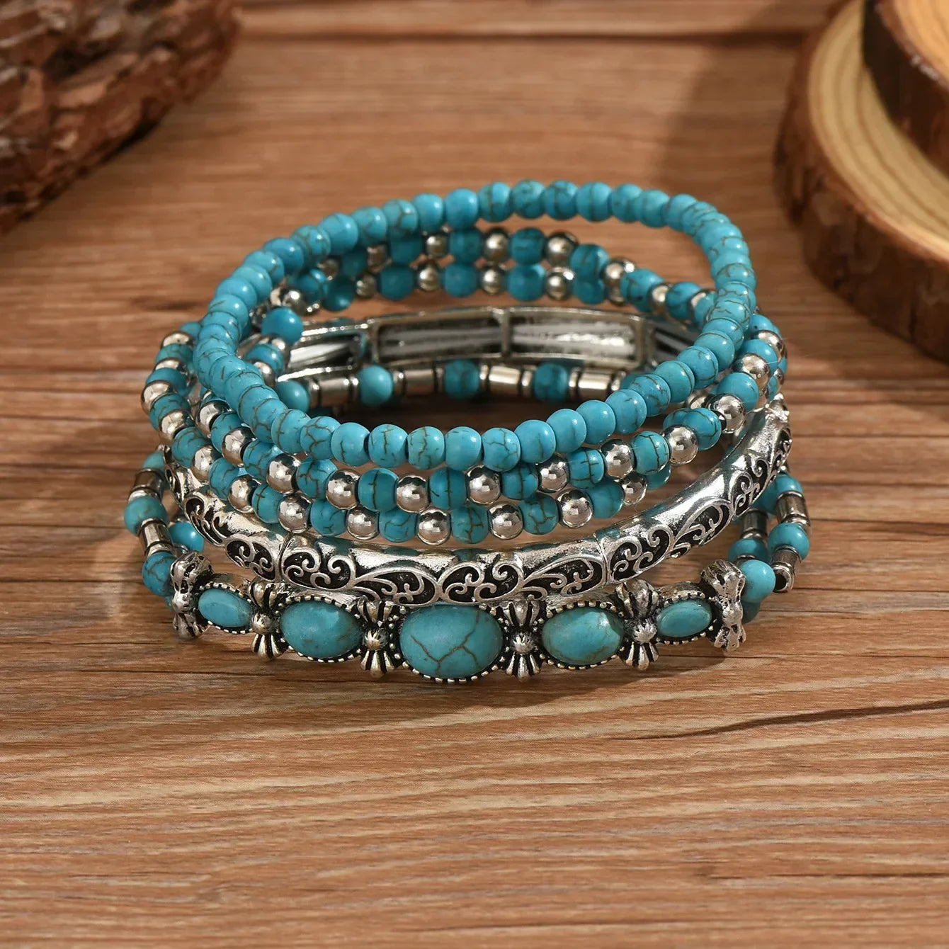 Caroline – Set di bracciali boho con perle turchesi