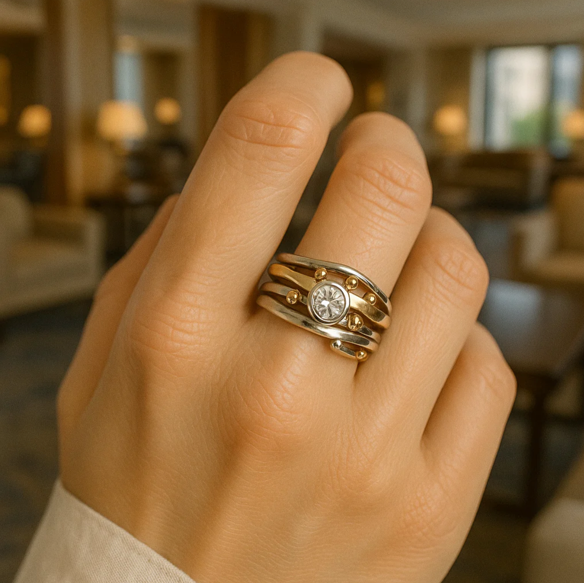 Štěpánka - Anello vintage in oro con zircone intarsiato