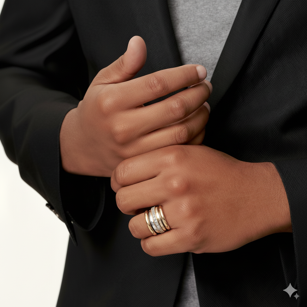 Anello vintage spesso in oro e argento