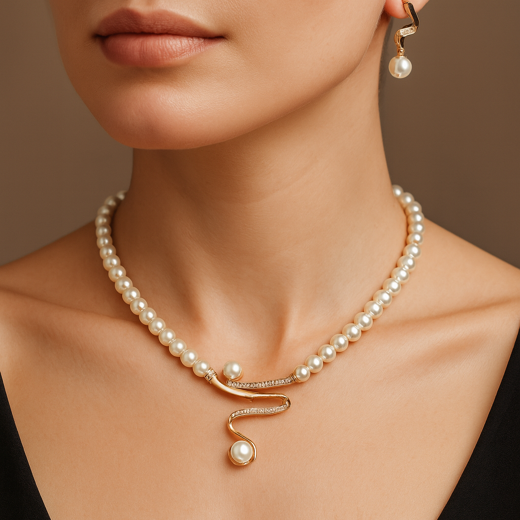 Fabienne – Collier di perle naturali + set di orecchini