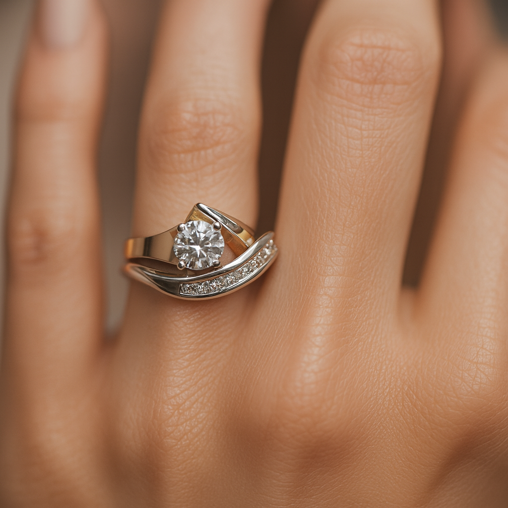 Carlotta – Anello vintage irregolare in oro e argento con zircone