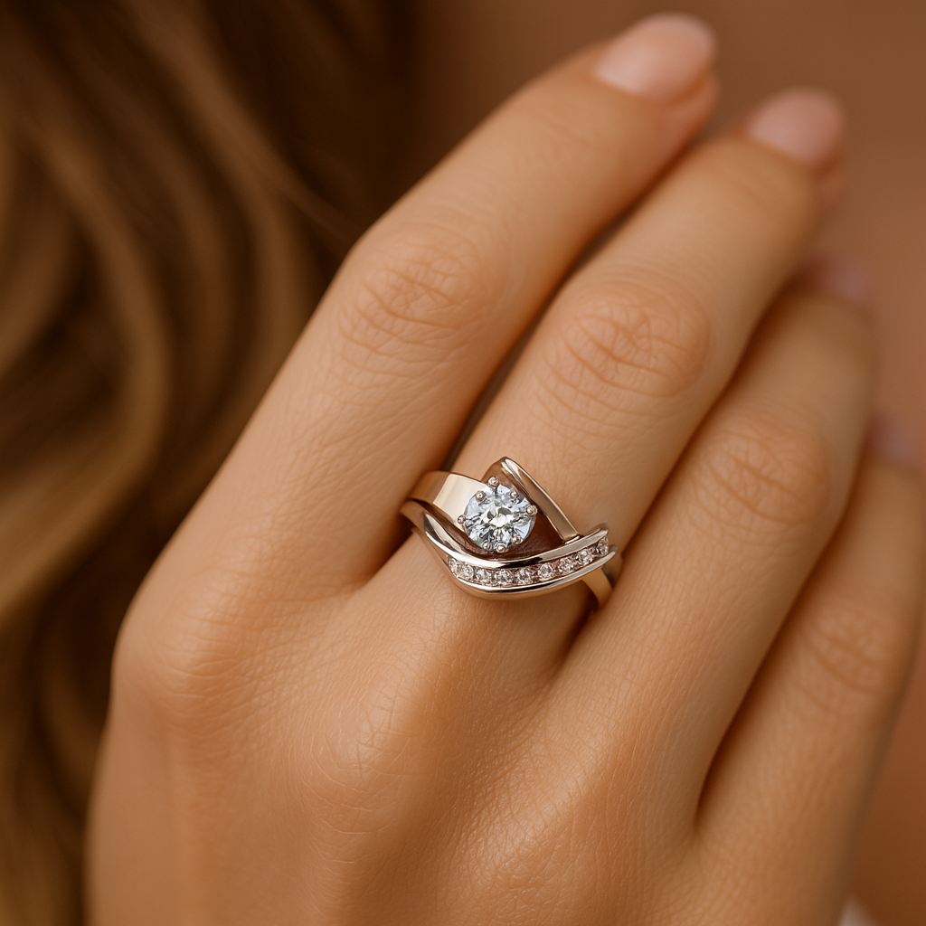 Carlotta – Anello vintage irregolare in oro e argento con zircone