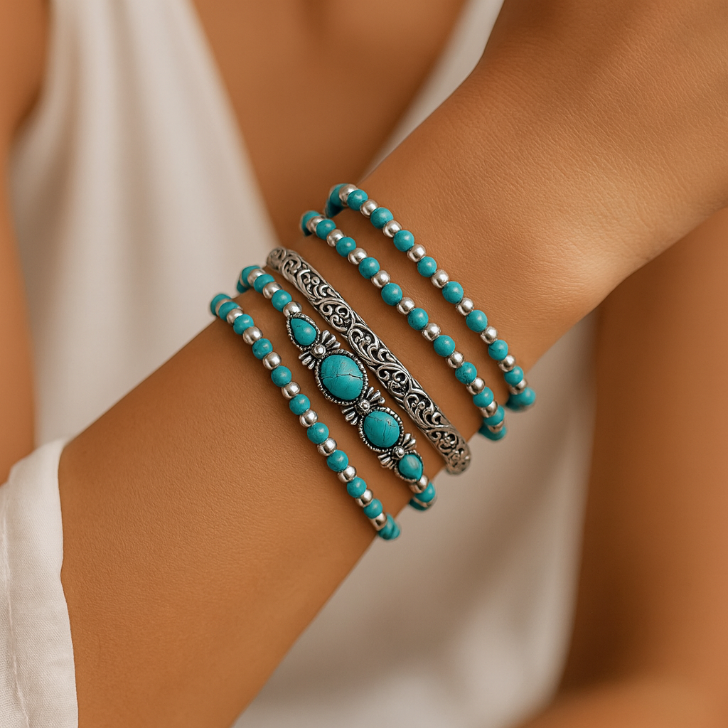 Caroline – Set di bracciali boho con perle turchesi