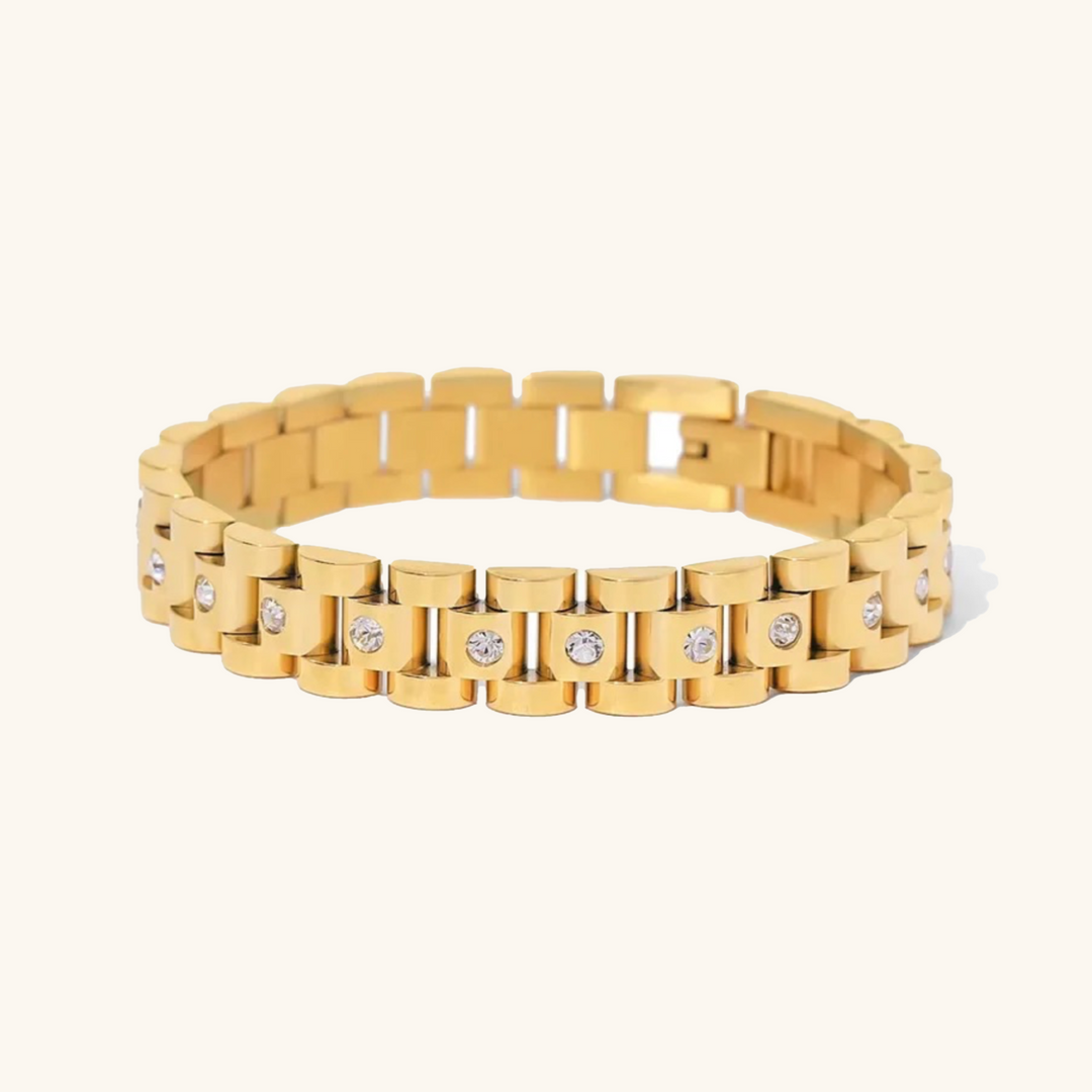 Amira – Bracciale in oro con struttura a maglie grezze.