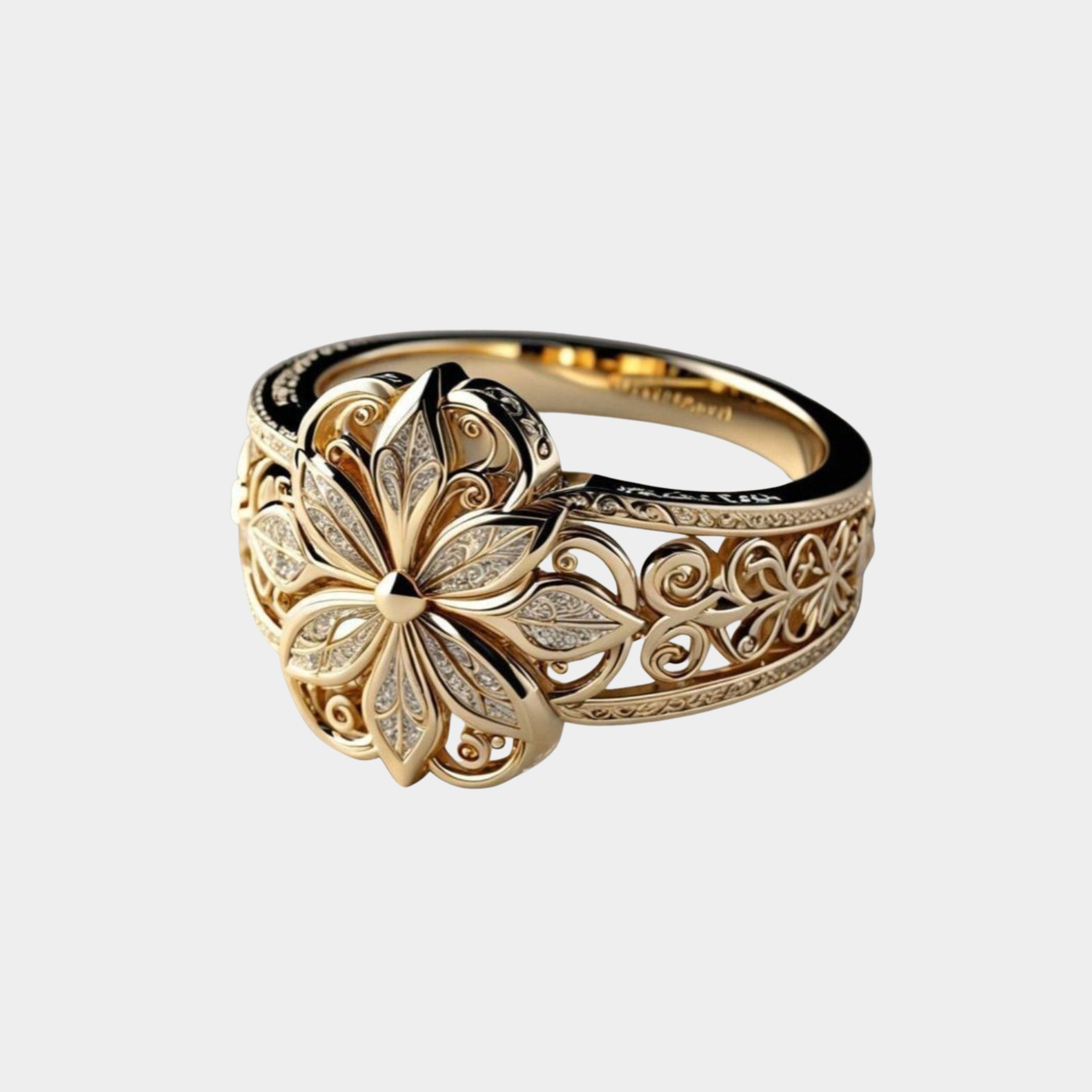 Daniela – Anello in oro con motivo floreale esotico in zircone