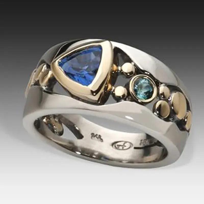 Leona - Anello vintage con cristallo blu