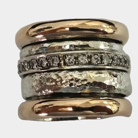 Anello vintage spesso in oro e argento